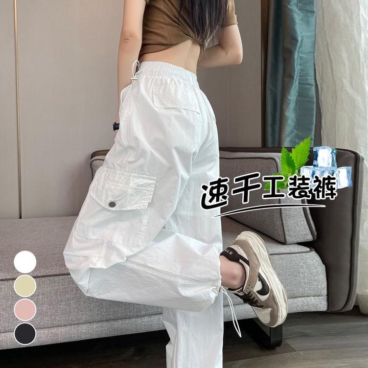 小个子速干裤工装裤女2025夏季薄款高腰束脚阔腿两穿哈伦运动裤xq