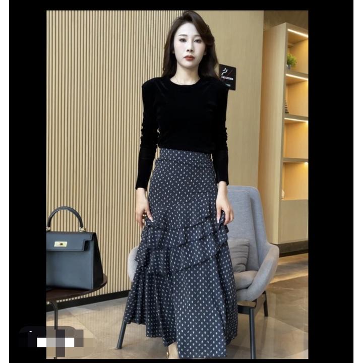 2025新款梦婷家高腰雪纺碎花半身裙2025新款百搭长款裙字蛋糕裙女