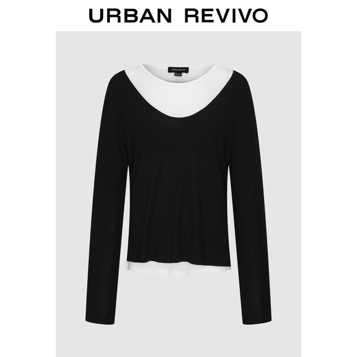 UR2026春季新款女装休闲简约撞色百搭长袖T恤UWM450190
