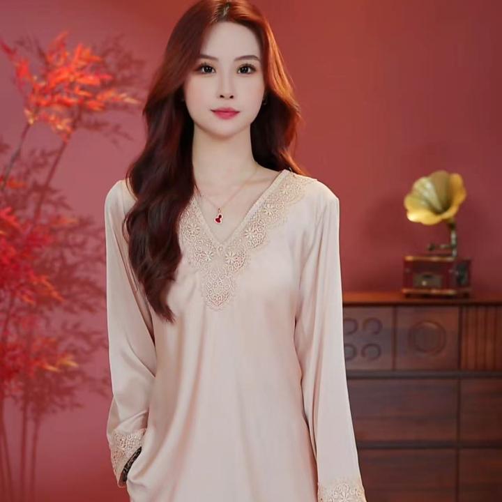 2025年新款春秋季轻奢时尚长袖女士高端轻奢家居服套装BHF