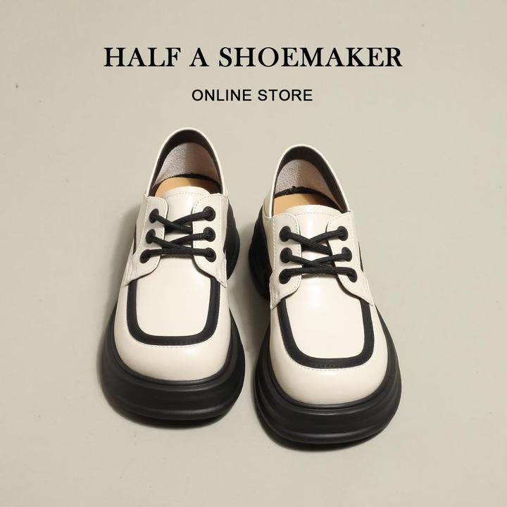 GSNK~樱落街道！小众时尚乐福鞋女2025年春季新款系带厚底小皮鞋