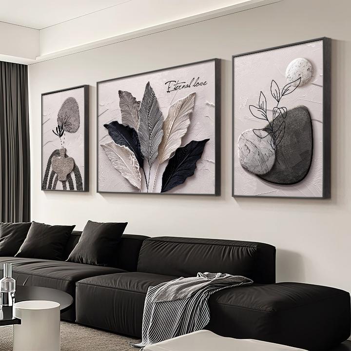 家大业大客厅大白墙装饰画浮雕立体感沙发背景墙挂画高级感三联画