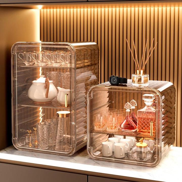 杯子收纳架防尘茶具杯架透明陶瓷泡茶杯柜马克杯收纳盒水杯储物架
