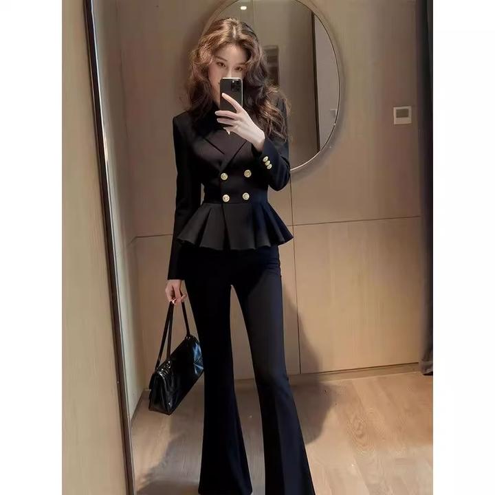 秋装2025新款女款小个子独特超好看高端时髦气质掐腰黑色西装外套