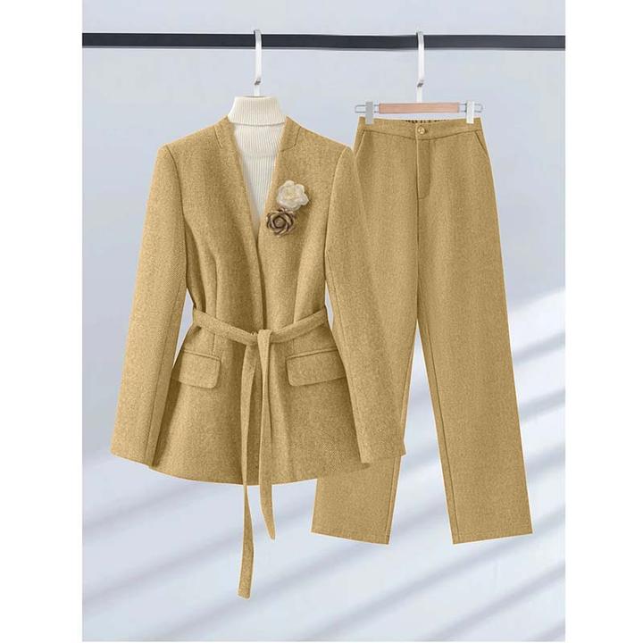 【两件套】【有里布】【送腰带】【送胸花】外套+裤子春套装QJ0109