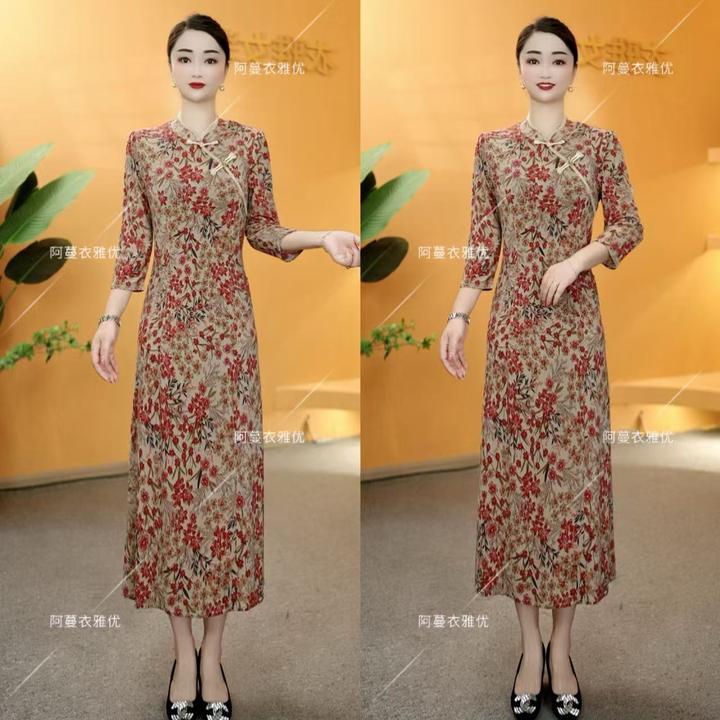 【衣雅严选】8082-2172#新款中长袖简约款气质新中式旗袍连衣裙