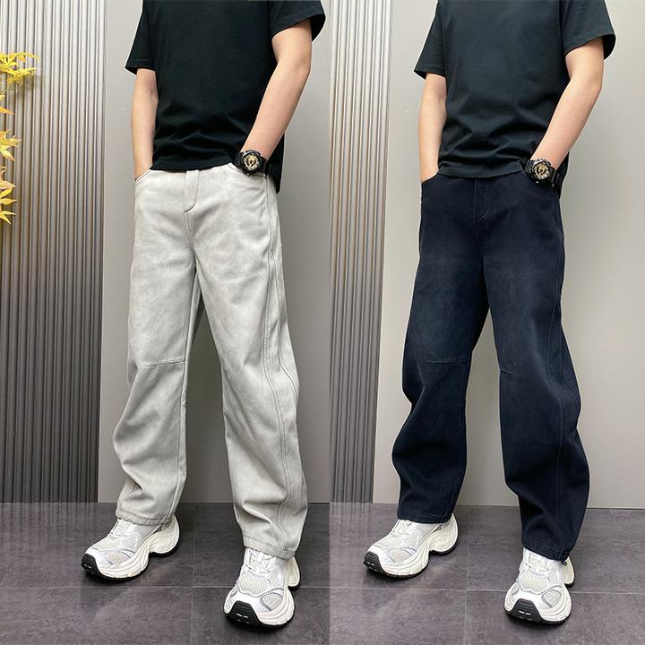 秋冬加绒美式宽松直筒做旧脏脏裤男痞帅抽绳阔腿拼接小口袋工装裤