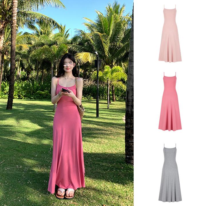 Moses Queen/魔西女王设计感气质收腰吊带连衣裙修身显瘦打底长裙