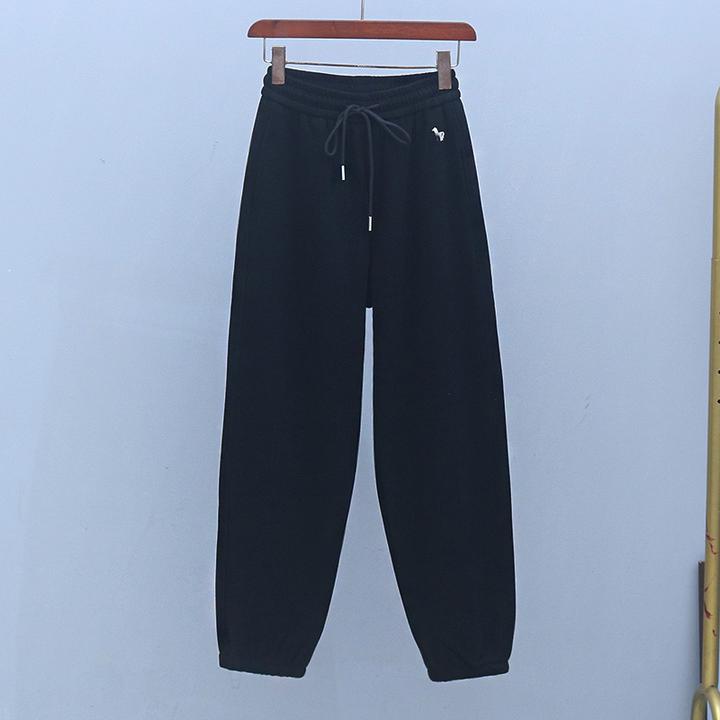 冬季松紧腰黑色加绒加厚休闲裤2025年新款宽松哈伦裤显瘦束脚长裤