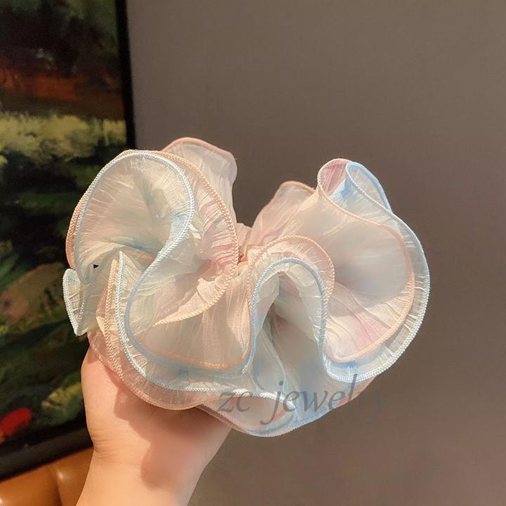 超美四层超大号!褶皱粉色蓝色慵懒风低丸子头发绳大肠发圈发饰