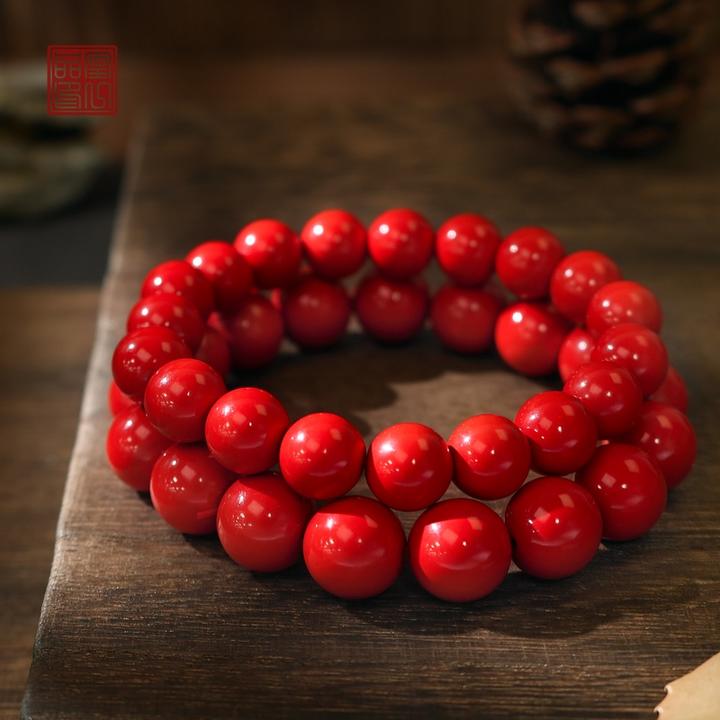 含辰砂工艺品【凰一品】 【挡】 古法手工云端朱砂手串（12mm+10mm）