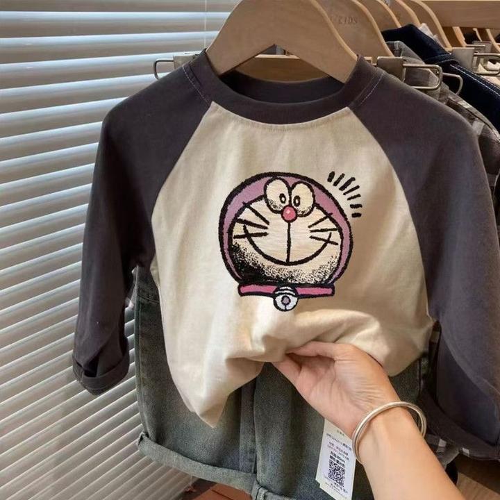 纯棉儿童女童长袖T恤男童春秋洋气宝宝卡通圆领新款打底上衣爆款t