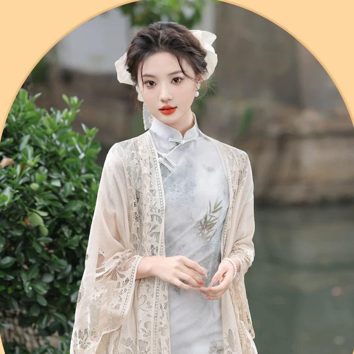 《专属定制》流苏蕾丝披肩配旗袍外搭2024新款百搭薄款开衫衫古风款