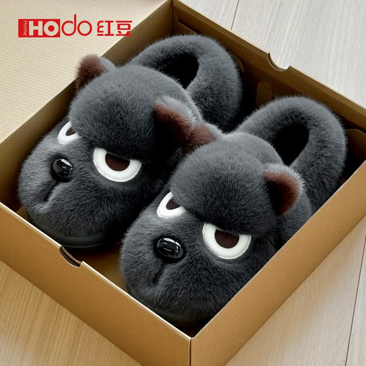 [红豆]小狼狗棉拖鞋男款2025新款冬季室内家居家包跟防滑男士棉鞋