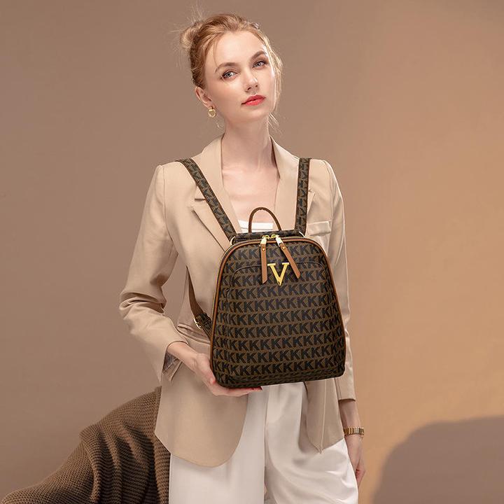 ins网红女双肩包2025新款V字包大容量逛街包旅行时尚百搭休闲背包