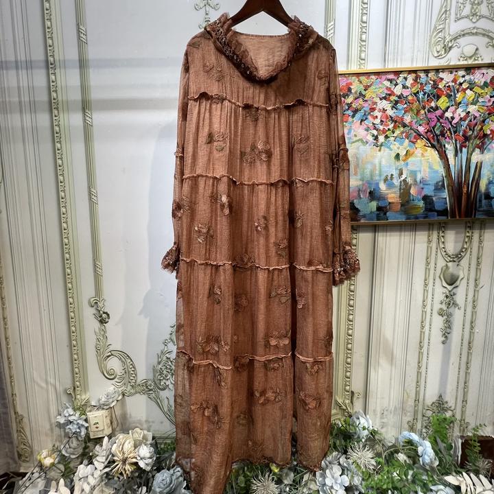 拜占庭的森林真丝桑蚕丝连衣裙女大码连帽显瘦遮肚中长款沙滩裙子