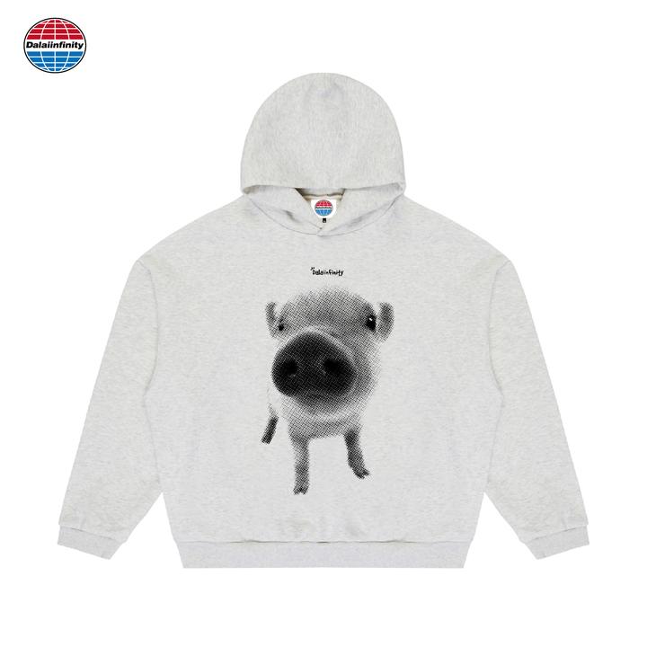 Dalaiinfinity(线条小猪)重磅BOXY连帽卫衣男女秋冬加绒长袖胶浆