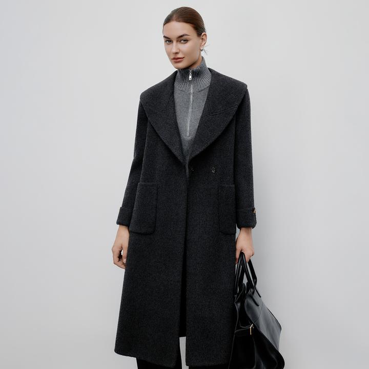 高级感双面呢羊毛大衣女中长款25秋冬新款翻领系带毛呢外套轻熟风