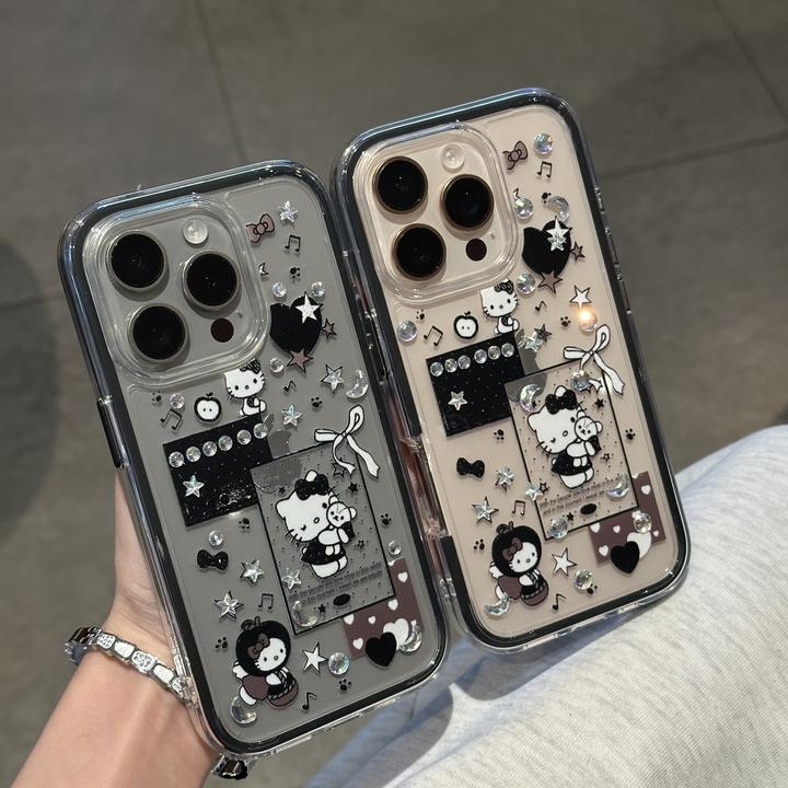 BANCA暗黑KT猫DIY钻石贴纸适用苹果16/15手机壳华为vivo小米oppo