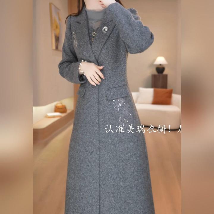 宝来绒精纺两件套2025秋新款时尚气质显瘦风衣外套连衣裙洋气套装