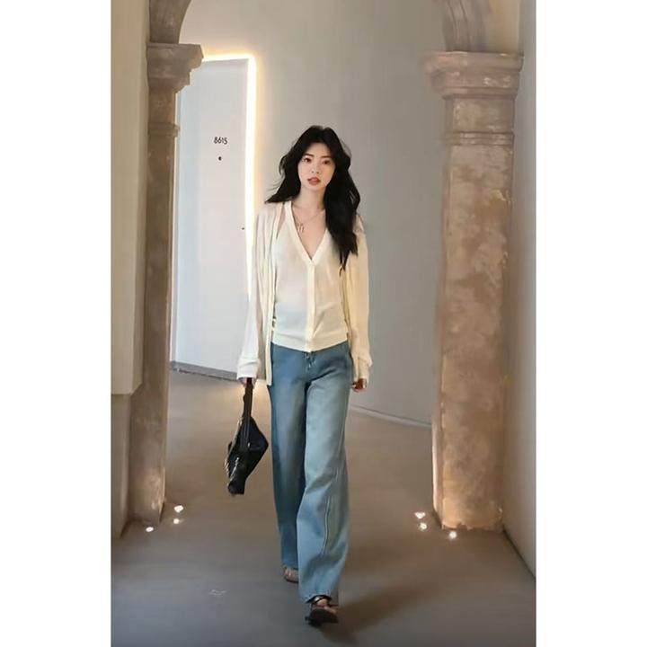 2025年夏季新款ins气质通勤薄款防晒衫内搭吊带配高腰阔腿牛仔裤