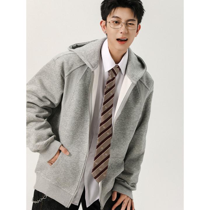 春秋cleanfit灰色连帽卫衣男女美式复古休闲boxy短款宽松外套帽衫