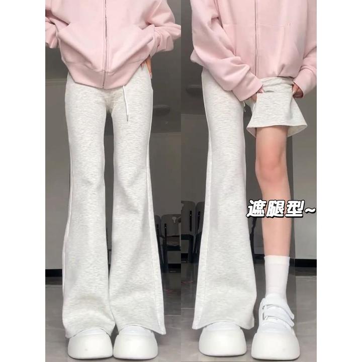 白灰色喇叭裤女春秋秋2025新款高腰梨形穿搭高女秋冬直筒休闲裤