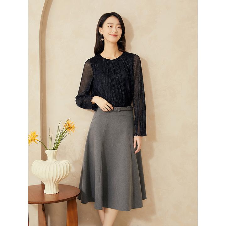 YINER音儿新款显瘦气质时尚百搭新款圆领长袖衬衫8C65170116