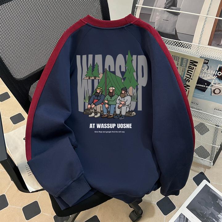 美式潮牌重磅圆领卫衣男秋冬季hiphop休闲挺阔高级感加绒加厚上衣