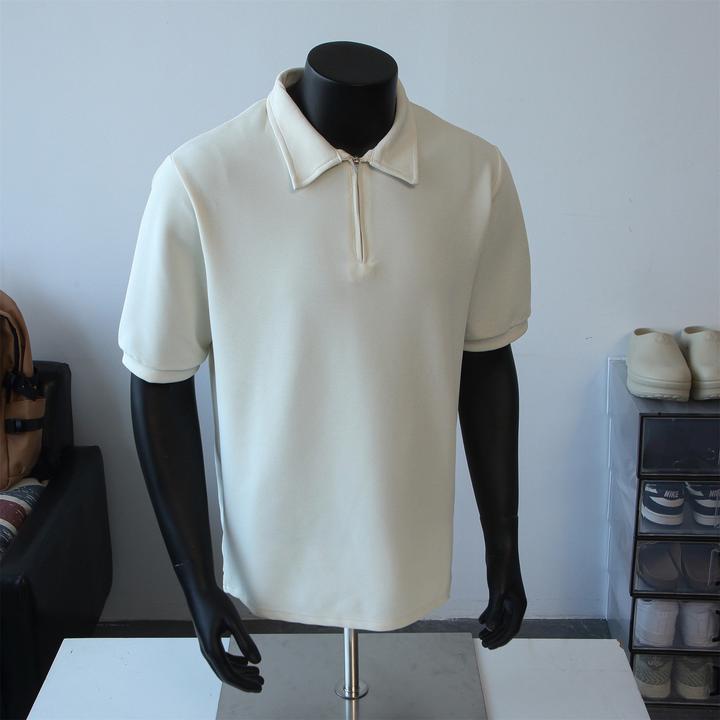 夏季通勤商务休闲短袖老钱风半拉链POLO衫男士男条纹长袖t恤