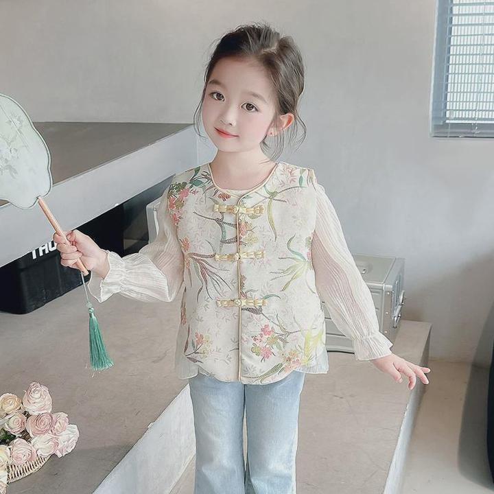 女童春秋款套装2025新款小女孩网红中式马甲两件套宝宝洋气衣服秋