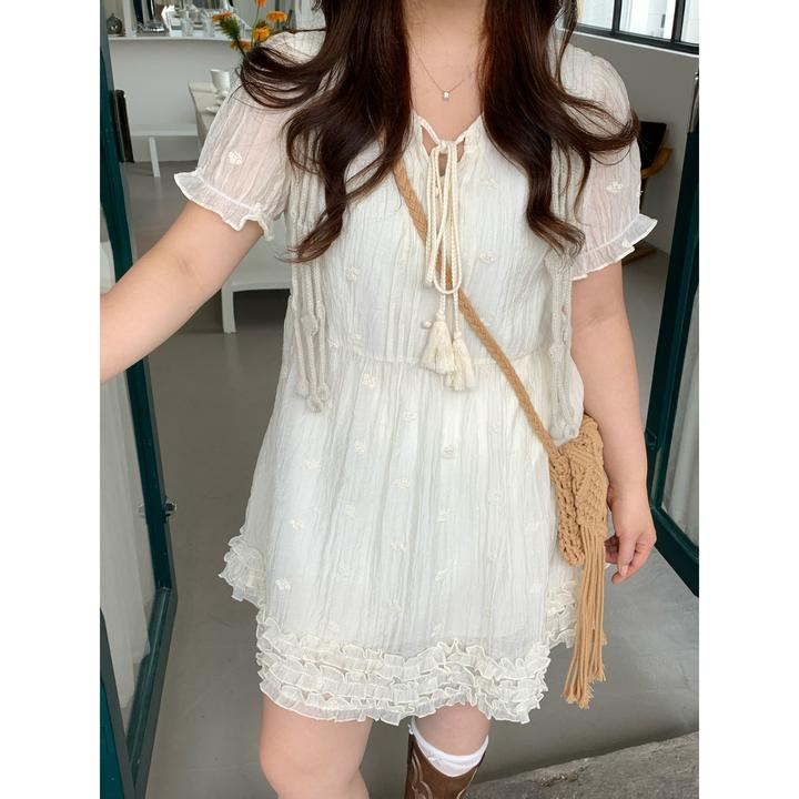 现货大码女装夏季显瘦连衣裙女微胖妹妹圆领遮肚裙子木耳边短裙女