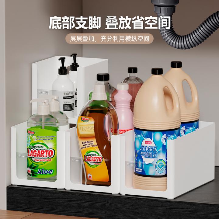 【透明面板】厨房桌面橱柜收纳盒直角长方形零食调味料整理盒下水