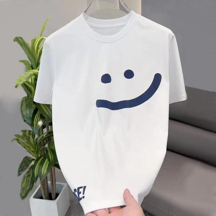 【 WOH ！官方正品 】夏季重磅潮牌宽松笑脸白色短袖男女潮流圆领增