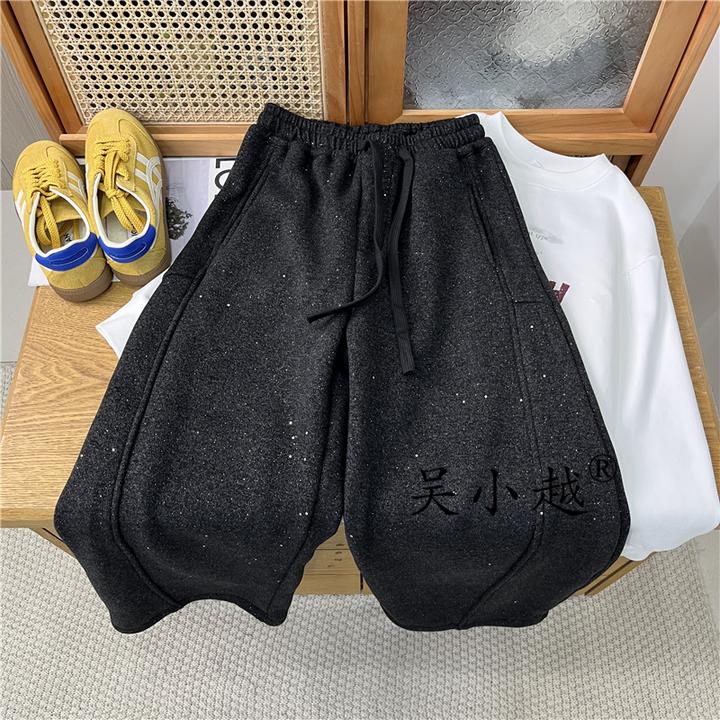 吴小越W1900男童加绒撒银冬款儿童长裤男孩卫裤休闲灰色运动裤