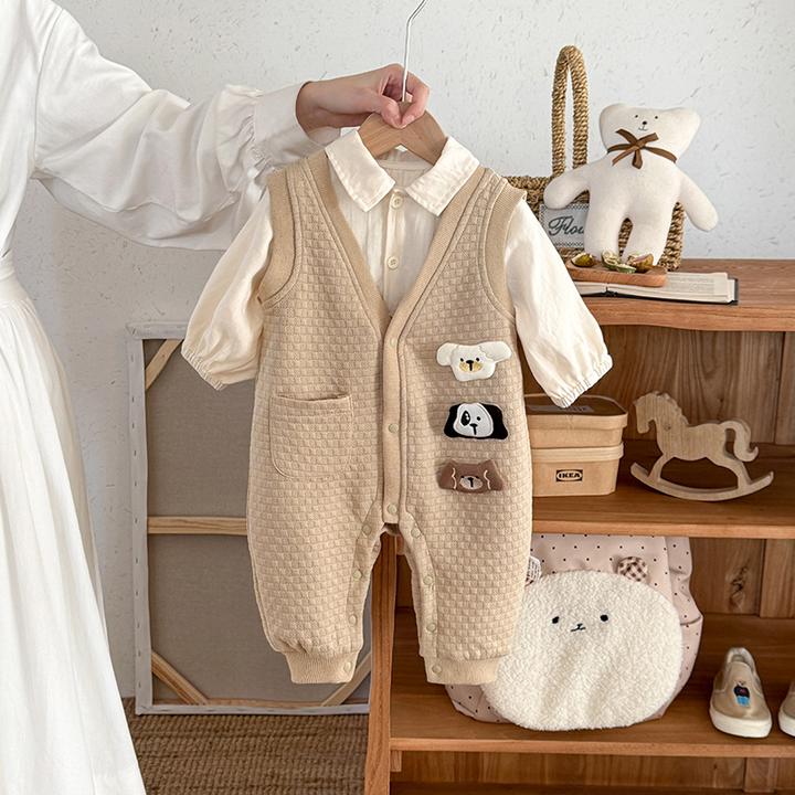 婴幼儿2025秋款连体衣新生儿男女宝春秋款卡通背带裤两件套外出服