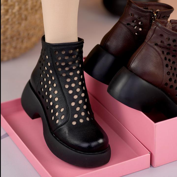 头层牛皮洞洞鞋春夏新款镂空透气短靴英伦风圆头防滑厚底休闲女鞋