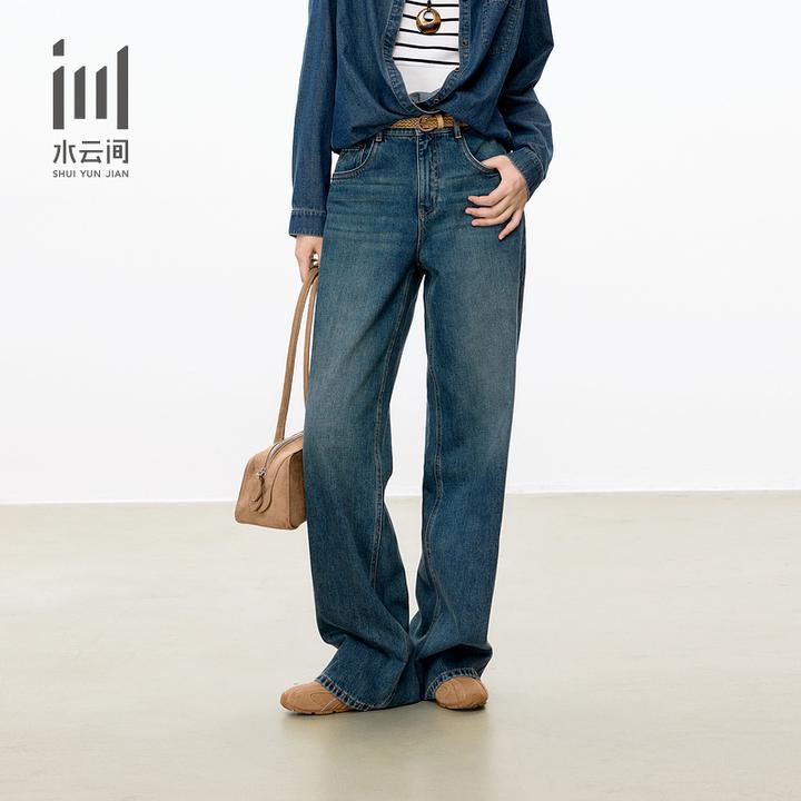 水云间女装 高腰复古时尚休闲牛仔裤直筒裤2025早秋新款12530158
