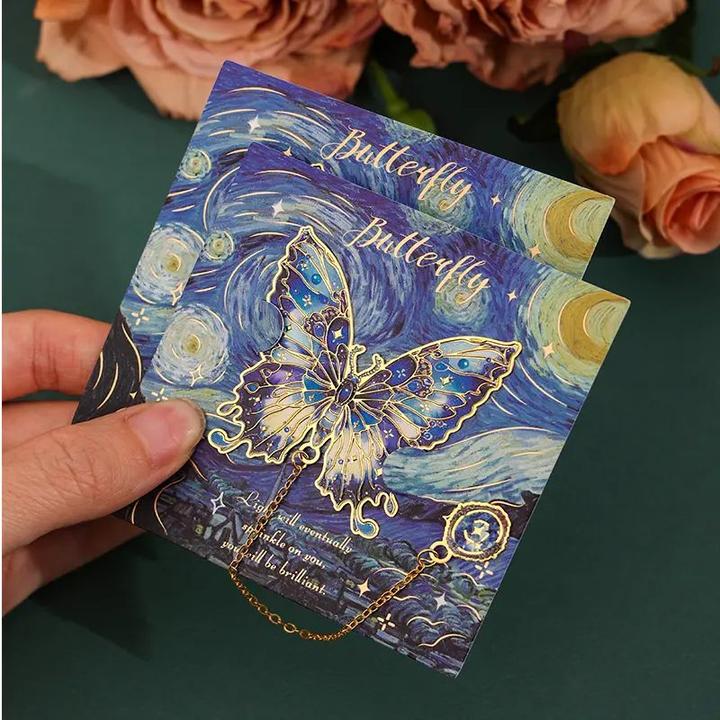 蝴蝶金属书签画中蝶系列油画精美高颜值黄铜书签送学生礼物书页夹