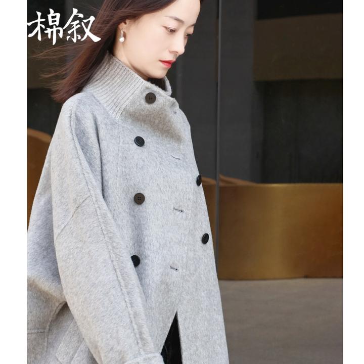 棉叙秋冬长款毛呢大衣女绵羊毛时尚气质长袖毛领呢外套15113