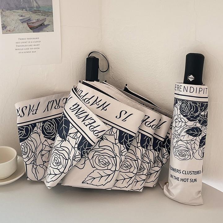 高级感复古法式雨伞全自动黑胶遮阳伞折叠防晒小女晴雨两用太阳伞