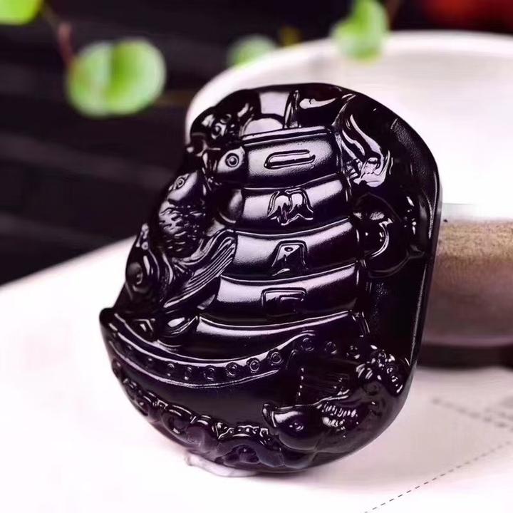 天然黑曜石一帆风顺吊坠项链原创设计男女事事顺利时尚百搭中国风