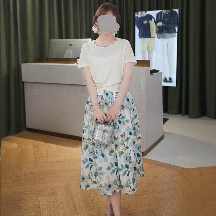 减龄套装裙女2025夏季新款洋气质不规则短袖T恤碎花半身裙两件套