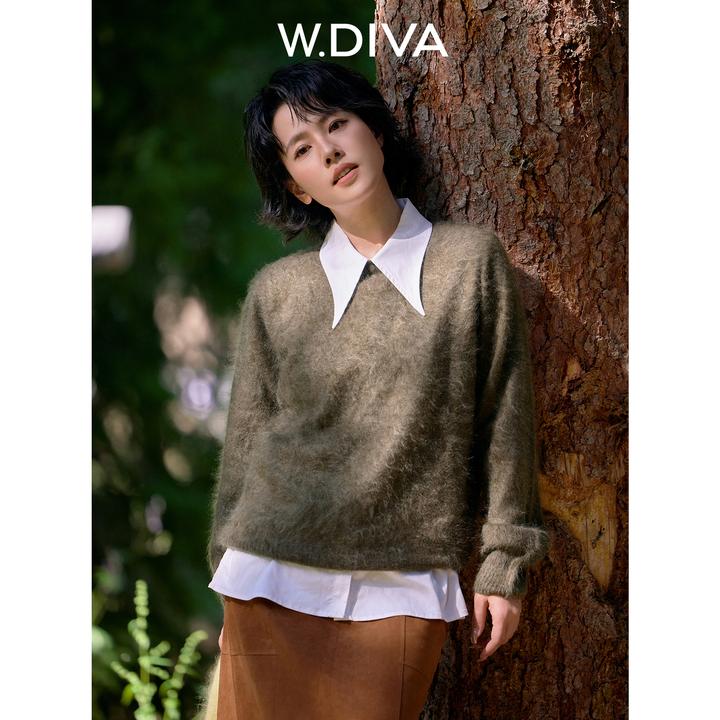 W.Diva【云絮】桑蚕丝柔软真丝羊绒套头毛衫慵懒风女装54Z262754