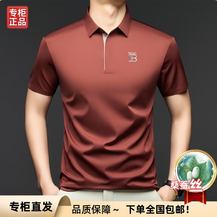 高端总裁定制+夏季高端轻奢大牌商务男士免烫桑蚕丝短袖POLO衫潮
