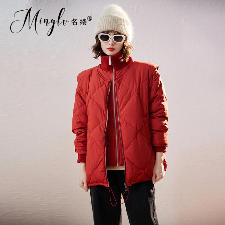 名缕女装立领拼接假两件羽绒服冬季时尚潮流休闲轻奢短款气质外套