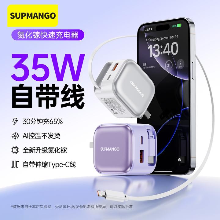 SUPMANGO120W氮化镓充电头AI控温快充通用Type-C多口氮化镓充电器