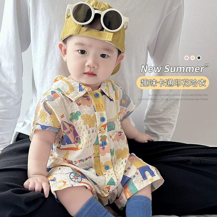 夏日婴儿衣服短袖小月龄夏装海边穿搭夏季沙滩服男宝宝夏天连体衣