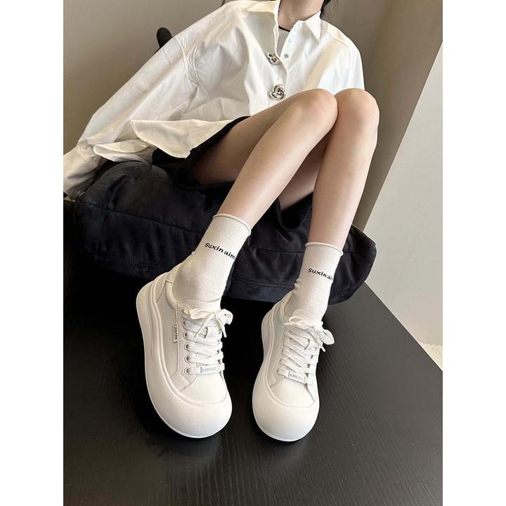 脚感绝了~2025新款日系甜酷软底牛皮娃娃头丑萌小白鞋女鞋子板鞋