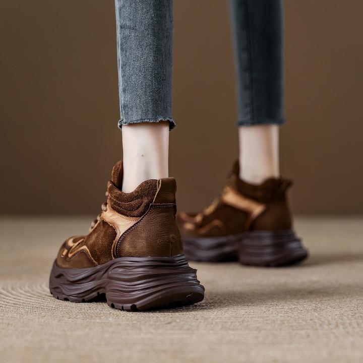 头层牛皮厚底增高老爹鞋女2025秋季新款复古百搭女鞋轻便休闲运动